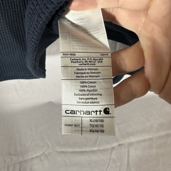 Carhartt Relaxed Fit Hoodie Women’s XL Pullover Navy Blue Waffle Knit - Picture 4 of 8
